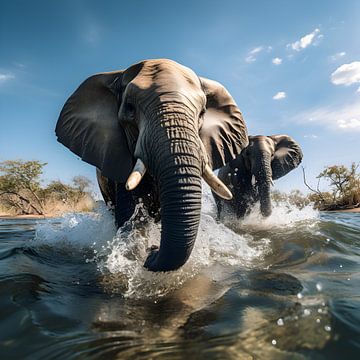 Bathing elephants by Heike Hultsch