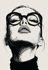 Minimalistisches Frauenporträt mit schwarzer Brille von SPEQ ART
