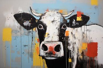 Beauté des couleurs numériques : Portrait d'une vache sur Emil Husstege