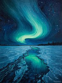 Aurora Borealis Northern Lights Impasto Oil Painting by Artistic