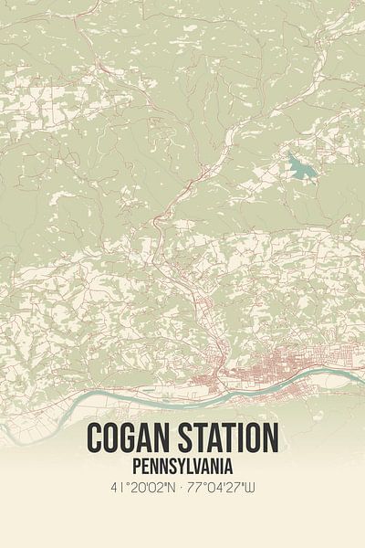 Carte ancienne de Cogan Station (Pennsylvanie), USA. par Affiches de lieux