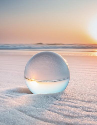 Un reflet magique : un globe de verre au coucher du soleil sur la plage