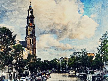 Westertoren aan de Prinsengracht (schilderij)