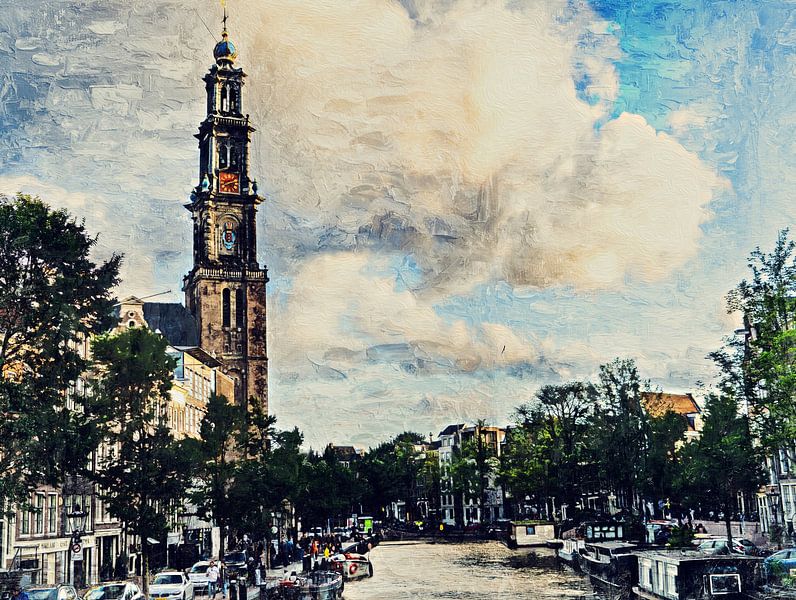 Westertoren sur le Prinsengracht (peinture) par Art by Jeronimo