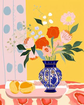 Kleurrijk geïllustreerd stilleven met bloemen van Studio Allee