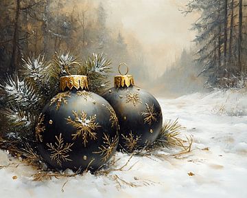 Décoration de Noël | Décoration de neige dorée sur Caprices d'Art