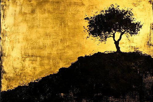 Silhouet van boom in goud