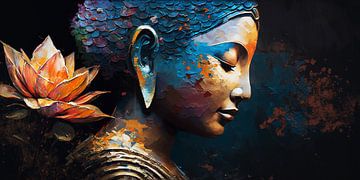 Buddha in Rust: Vredig Abstract Schilderij van Surreal Media
