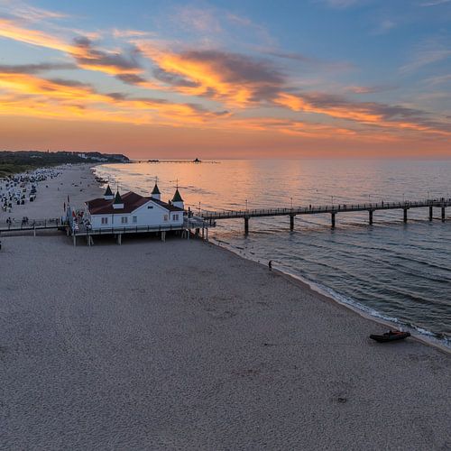 Pier on Ahlbeck beach at sunset