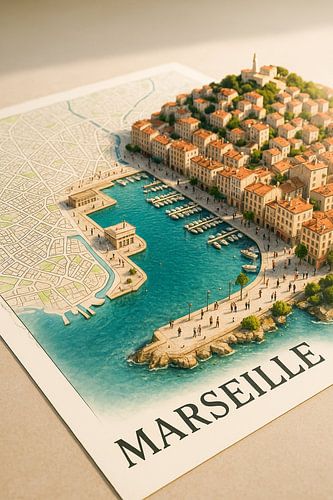 Marseille Oude Haven 3D Kaart - Kust Frankrijk Wanddecoratie