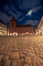 Haidplatz in Regensburg, Bavaria at night with moon by Robert Ruidl thumbnail
