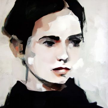 Portret van een vrouw in voornamelijk zwart-wit van Carla Van Iersel