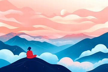 Paysage de montagne au coucher du soleil sur Poster Art Shop