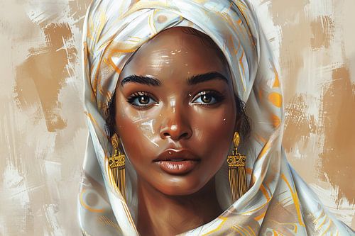 Elegante Vrouw met Gouden Hoofddoek