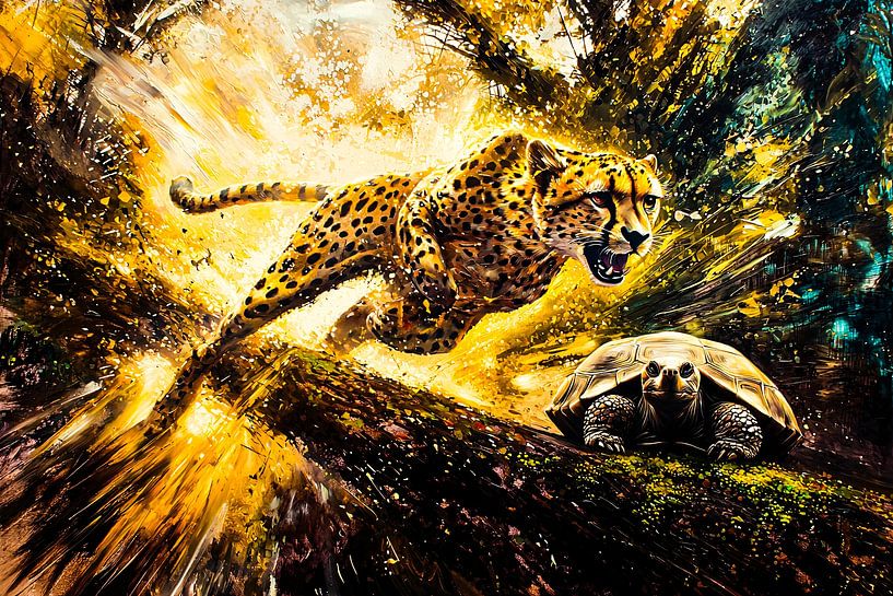 Dynamische cheetah en schildpad actie van Imperial Art House