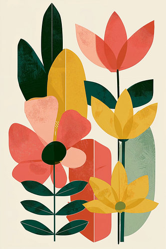Botanical Tableau in coral no.2
