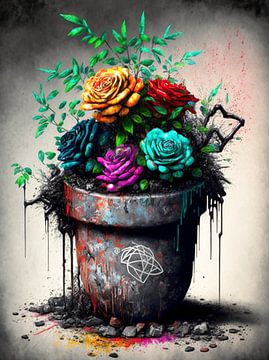 graffiti kleurrijke rozen morbide pot surrealistische stenen doodle van gm_designs