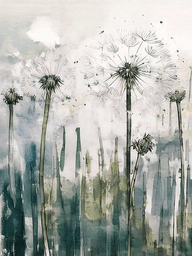 Modern schilderij van paardenbloemen