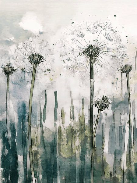 Modern painting of dandelions by Studio Pieternel