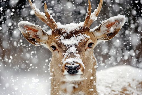 Hert in de winterse sneeuw