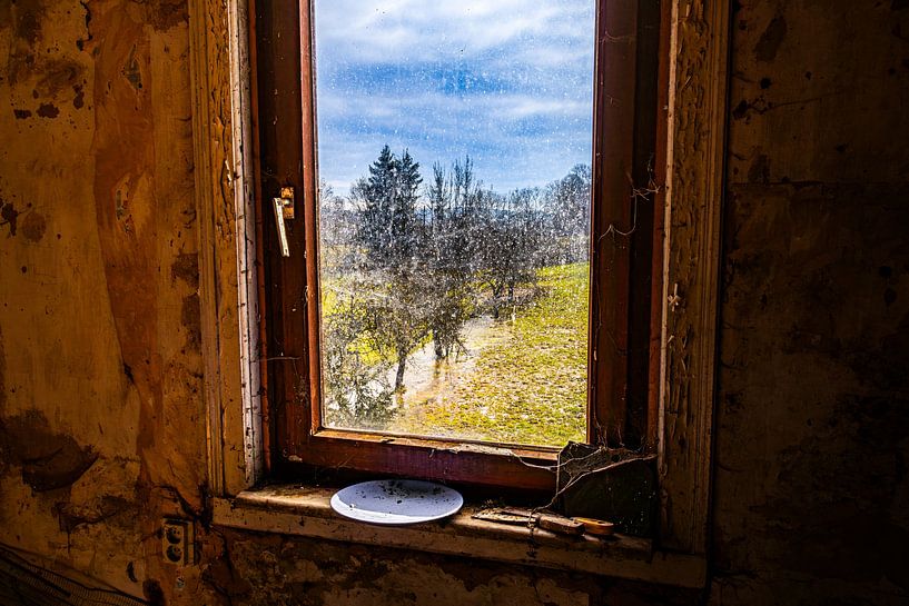 Blick durch ein Fenster im Lost Place – Vergänglichkeit und Natur im Kontrast von InfiniteArtLabs
