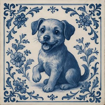 Delfter Blau Kachel Welpe von FoXo Art