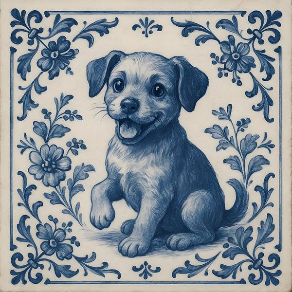 Delfter Blau Kachel Welpe von FoXo Art