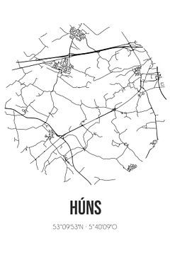 Huns (Fryslan) | Carte | Noir et blanc sur Rezona