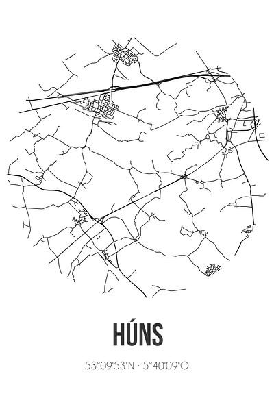 Huns (Fryslan) | Landkaart | Zwart-wit van Stad & Wand