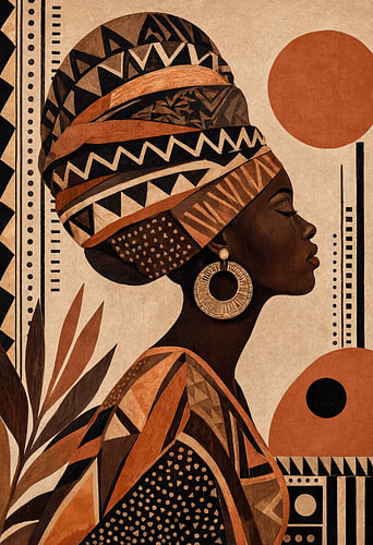 Golden Heritage: Elegante Afrikaanse koningin met traditionele hoofddoek