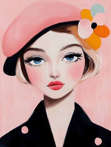 Portret in pastelkleuren, hippe illustratie