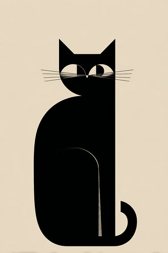 Serene graphic cat in beige and black