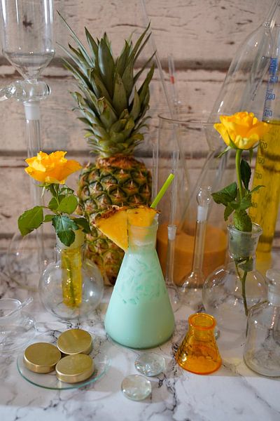 Cocktail with cream vodka Blue Curacao coconut syrup crushed ice and pineapple juice. by Babetts Bildergalerie