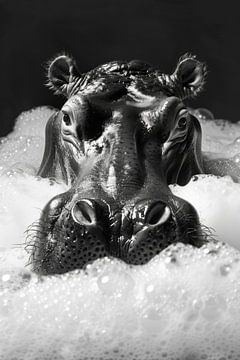 Gezellig nijlpaard in de badkamer - Een humoristische badkamerfoto voor je WC van Felix Brönnimann