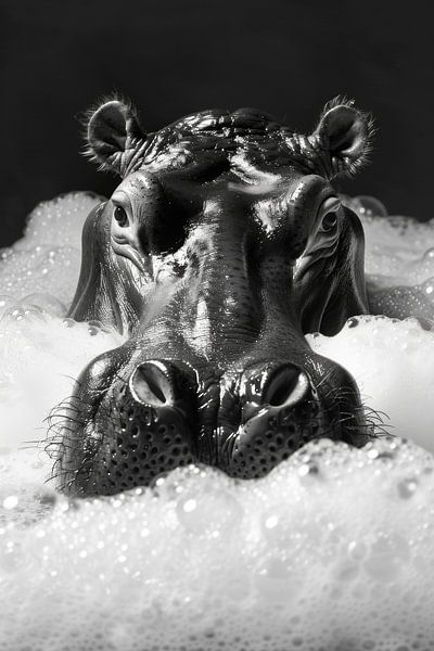 Cosy hippo in the bathroom - A humorous bathroom picture for your WC by Poster Art Shop