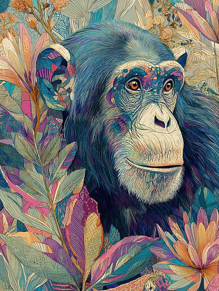 Monkey | Monkey with Colourful Leaves by Abstract Painting