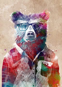 Bear hipster graphic art by JBJart Justyna Jaszke
