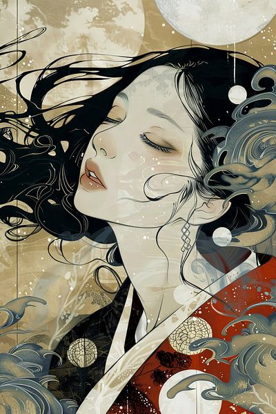 Schöne junge Frau im Ukiyo-Stil von Poster Art Shop