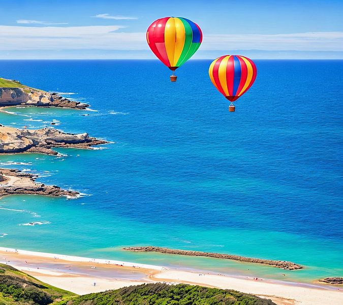 Colourful balloons over the sea by insideportugal