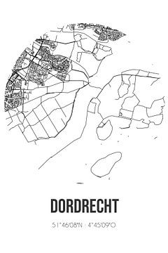 Dordrecht (Zuid-Holland) | Landkaart | Zwart-wit van Rezona