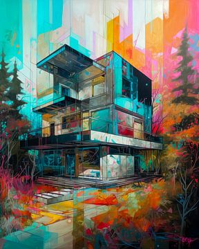 Kleurrijke geometrische abstracte architectuur ,moderne woningen XI van René van den Berg