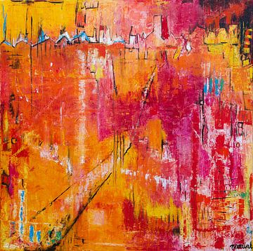 Endless | Abstract schilderij met roze, oranje, rode en gele kleuren van Anja Namink - Schilderijen