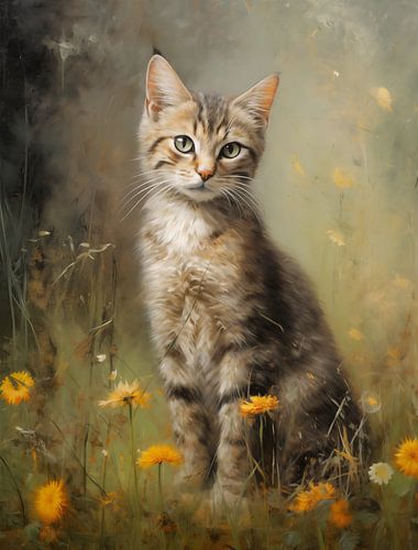 Junge Katze zwischen gelben Blumen