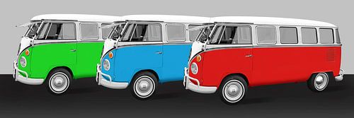 Camping bus parade in colorful