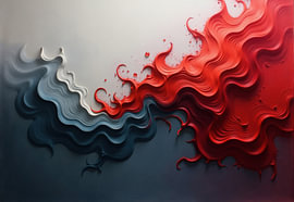 Abstracte gelaagde golfcompositie in wit, blauw en rood van Markus Gann