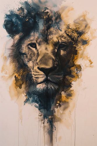Lion portrait in watercolour