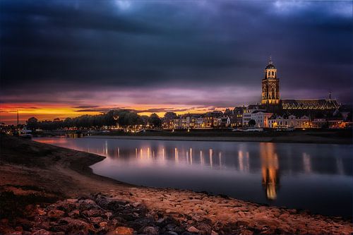 Deventer at Night, skyline with IJssel river by Jan Haitsma