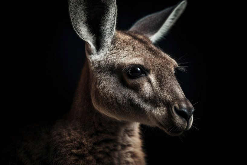 Kangeroo Portrait Black Background by Digitale Schilderijen