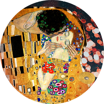 De kus bij avondlicht, naar het werk van Gustav Klimt, Jugendstil - digitale collage van MadameRuiz