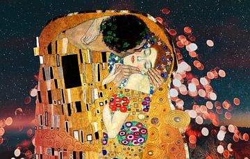 De kus bij avondlicht, naar het werk van Gustav Klimt, Jugendstil - digitale collage